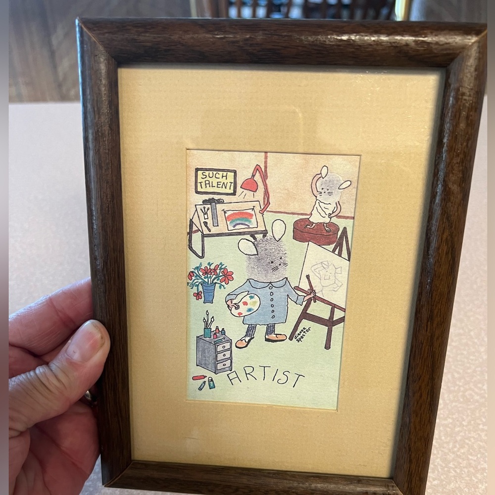 Vintage -Diane Spector. Thumbprint framed  Art Print with Mouse Artist
